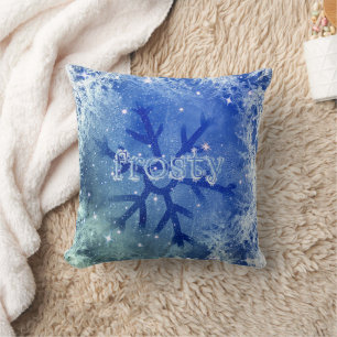 Snowflake Frosty Frozen Watercolor Blue Cushion
