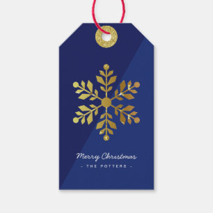 Snowflake   Fun Christmas Blue & Gold Gift Tags