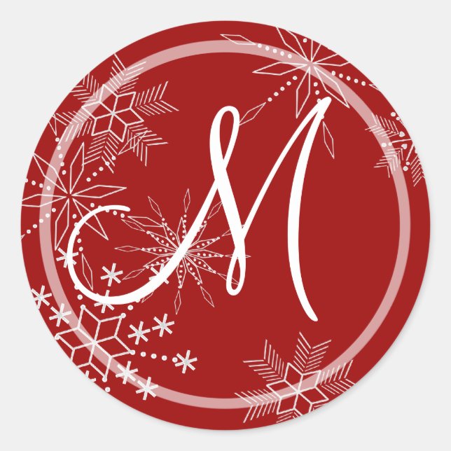 Snowflake Gems Nature/ Monogram Classic Round Sticker (Front)