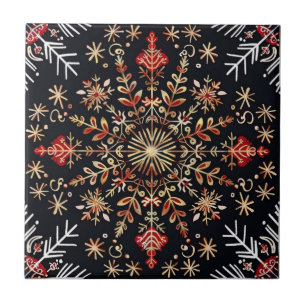 Snowflake Gold and Red Tile