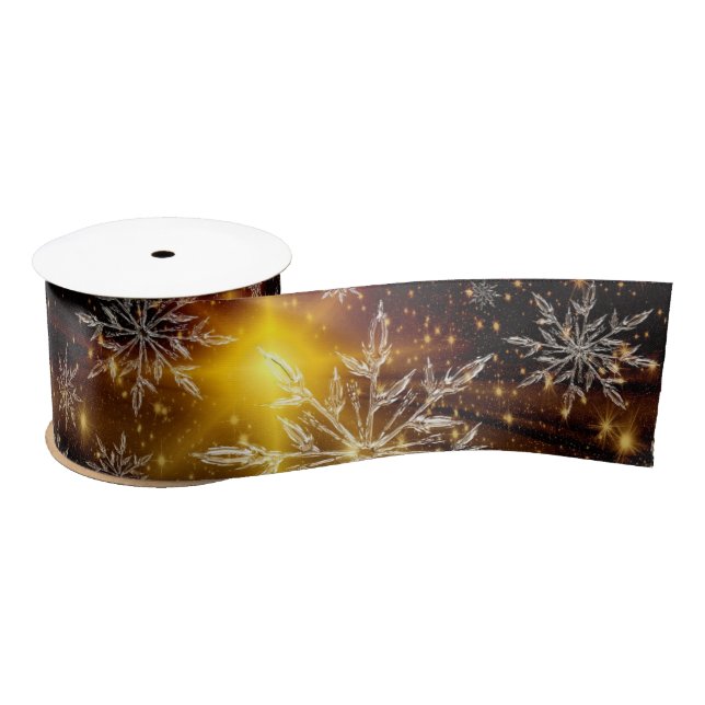 Snowflake gold glow winter satin ribbon (Spool)