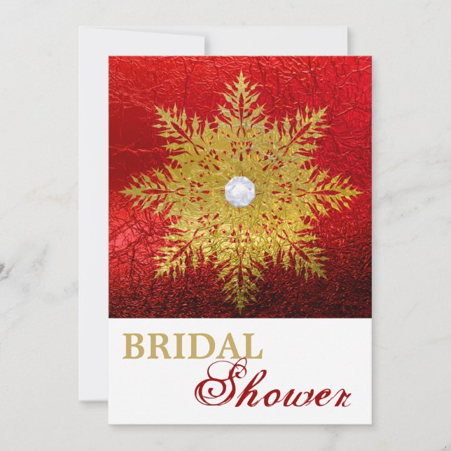 Snowflake gold red winter wedding bridal shower invitation (Front)