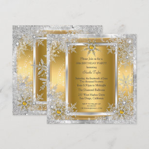 Snowflake Gold Silver Winter Wonderland Party 2 Invitation