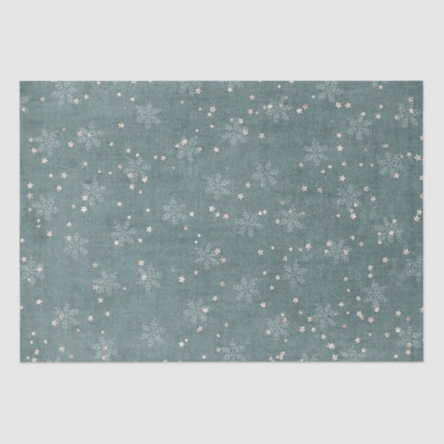 Snowflake Gold Star Teal Blue Decoupage Christmas  Tissue Paper (Front)