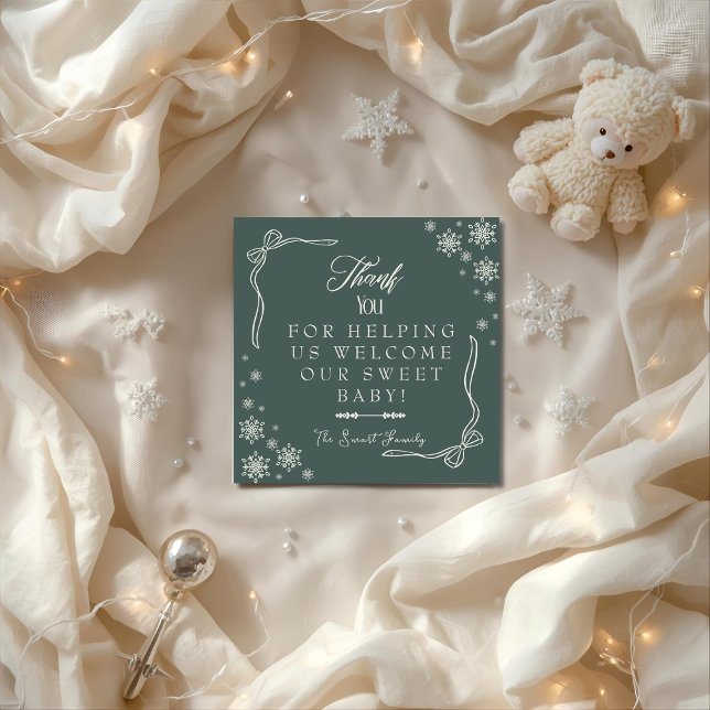 Snowflake green Labour & Delivery NICU Hospital   Thank You Card (Snowflake green Labor & Delivery NICU Hospital Thank You Card)
