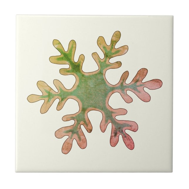Snowflake Green Red Winter Holiday Christmas Tile (Front)