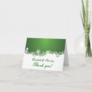 Snowflake green white winter wedding Thank You Card