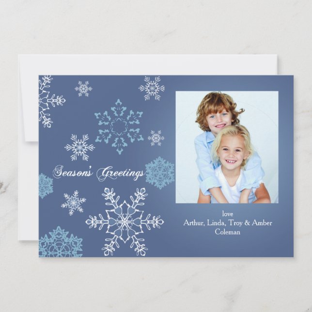 Snowflake Greetings Photo Holiday Card (Front)