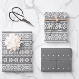 Snowflake Grey Nordic Faux Knit Sweater Wrapping Paper Sheet