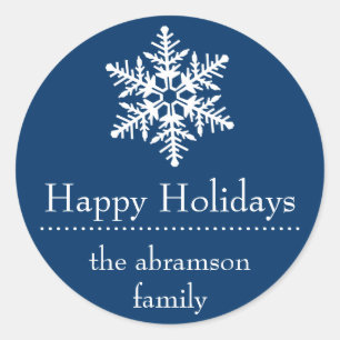 Snowflake Happy Holidays Stickers (Dark Blue)