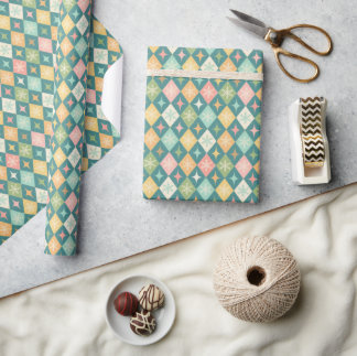 Snowflake Harlequin MCM Teal Wrapping Paper