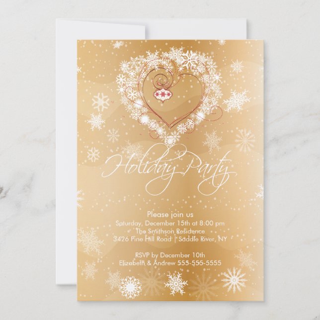 Snowflake Heart Elegant Holiday Party Invitation (Front)