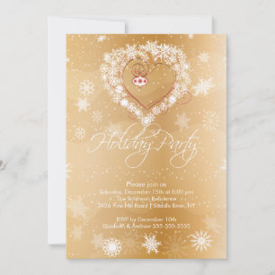 Snowflake Heart Elegant Holiday Party Invitation