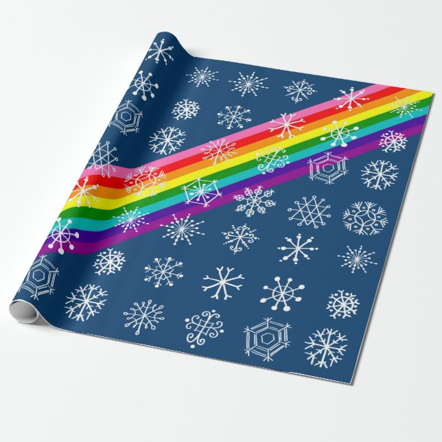 Snowflake Holiday Gift Wrap with Rainbow (Unrolled)