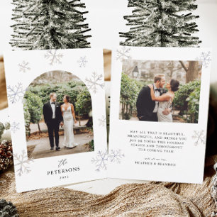 Snowflake Holiday Newlyweds Arched Photo Christmas Card