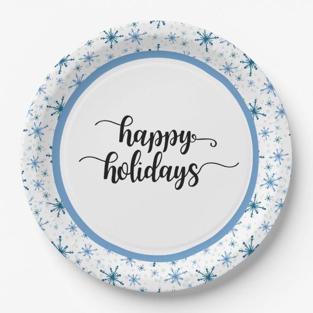 Snowflake Holiday Plate - Winter Party Paper Plate (Front)