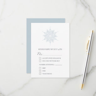 Snowflake Ice Blue Elegant Winter Wedding RSVP Card