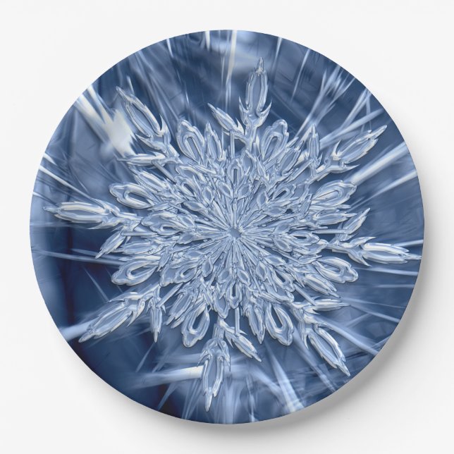 Snowflake Ice Crystal Paper Plate (Front)