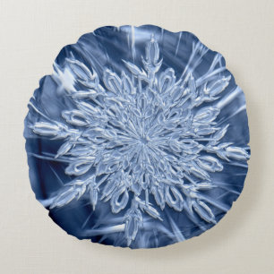 Snowflake Ice Crystal Round Cushion