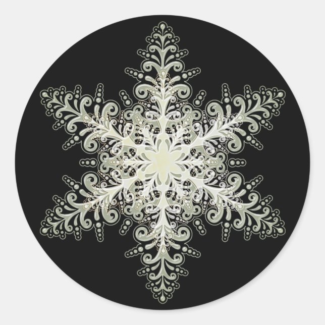 Snowflake ice lace winter white and black elegant classic round sticker (Front)