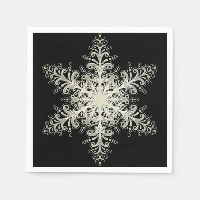 Snowflake icy lace winter white and black elegant napkin (Front)