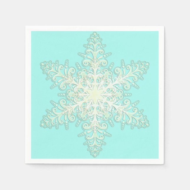 Snowflake icy lace winter white and teal elegant napkin (Front)