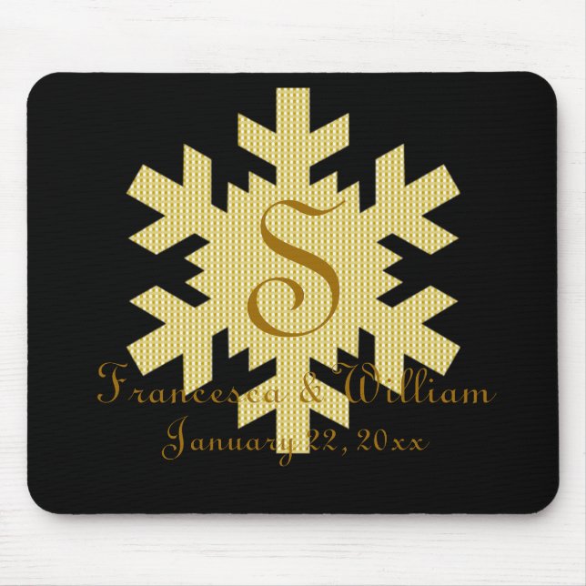 "Snowflake in Gold & White Plaid" - Monogram (1) Mouse Pad (Front)
