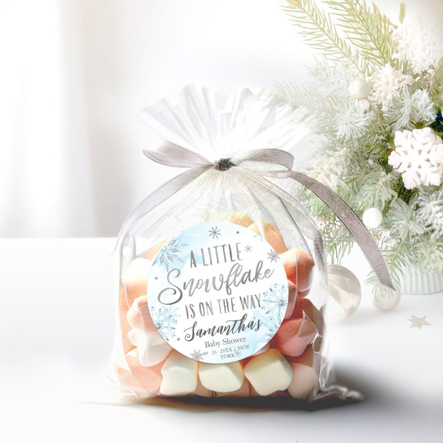 snowflake is on the way Baby Shower Classic Round Sticker (Creator Uploaded)