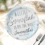 snowflake is on the way Baby Shower Paper Plate<br><div class="desc">Adorable calligraphy with snowflakes,  winter-themed baby shower invitations. Easy to personalise with your details. Check the collection to find matching items as enclosure cards.</div>