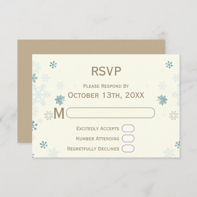 Snowflake Ivory Winter Wonderland Wedding Website RSVP Card (Front/Back)