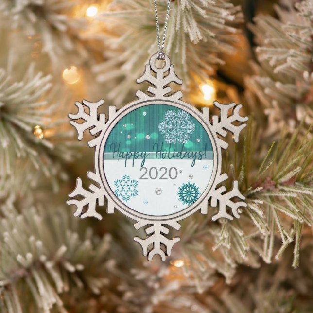 Snowflake Jewelled 3D Pewter Christmas Ornament (Tree)