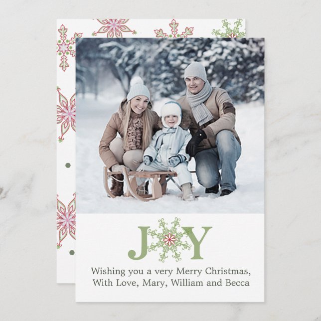 Snowflake Joy Christmas Photo Card Cute 1 Photo (Front/Back)
