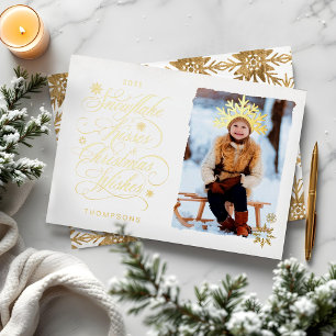 Snowflake Kiss Christmas Wishes Gold Script Photo