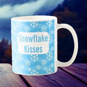 Snowflake kisses blue winter holiday mug