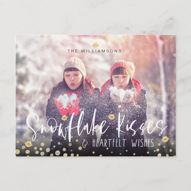 Snowflake Kisses & Heartfelt Wishes | Family Photo Holiday Postcard (Front)