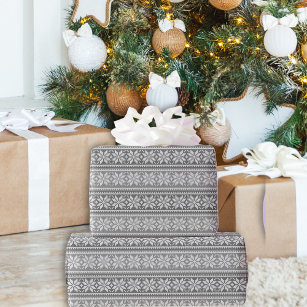 Snowflake Knit Sweater Pattern Winter Grey   Wrapping Paper