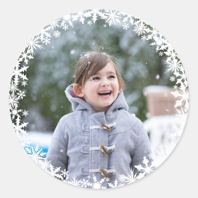 Snowflake Lace Photo Holiday Sticker (Front)