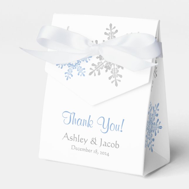 Snowflake Lapis Blue Silver Wedding Thank You Favour Box (Front Side)