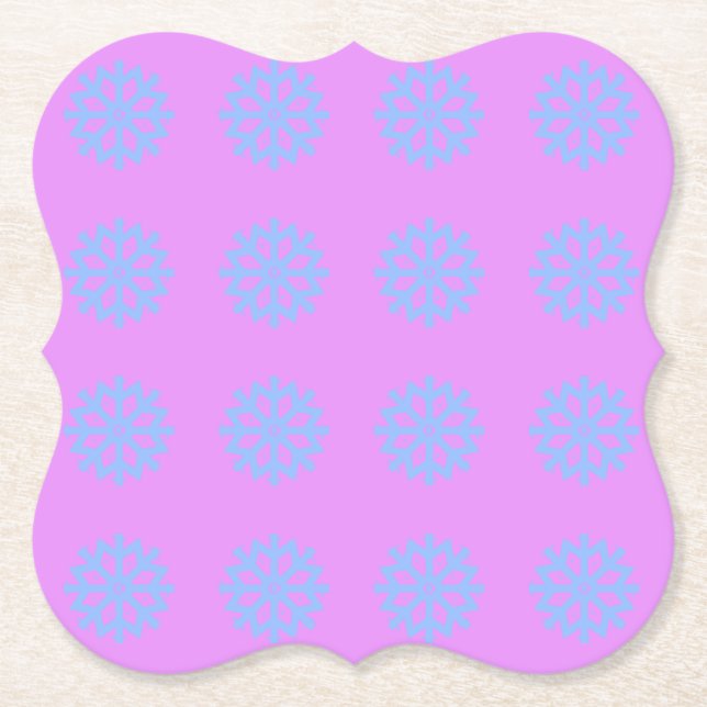  Snowflake Light Blue Winter Festive Pattern Lilac Paper Coaster (Front)