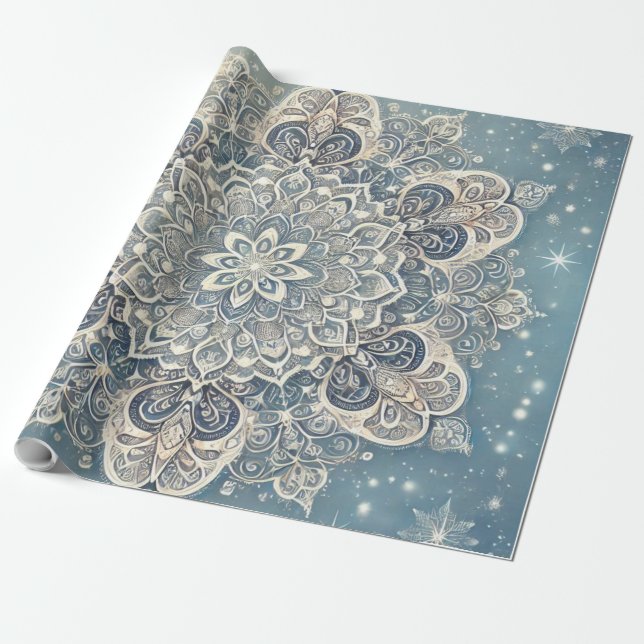 Snowflake Mandala in Frosty Hues 3 Wrapping Paper (Unrolled)