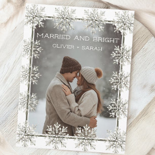 Snowflake married and bright couple photo holiday postcard