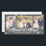 Snowflake Married and Merry 3-Photo Holiday Card<br><div class="desc">Available in more colours.</div>