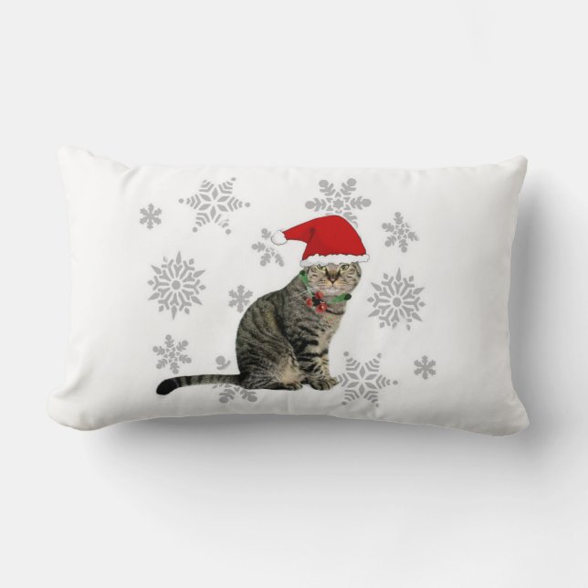 Snowflake Meow Christmas Pillow, 2 Sided Lumbar Cushion (Front)