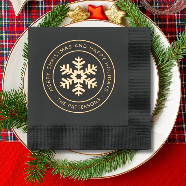 Snowflake Merry Christmas Happy Holidays Custom  Foil Napkins (Creator Uploaded)