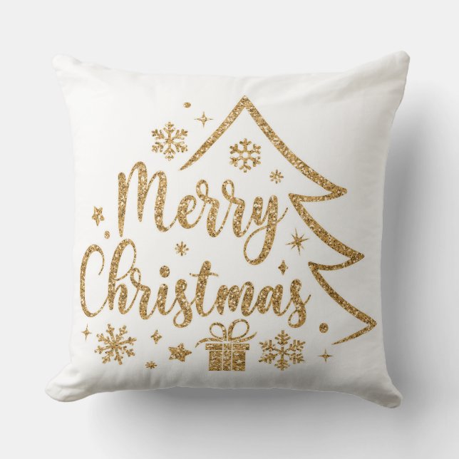 Snowflake Merry Christmas Throw Pillow (Front)