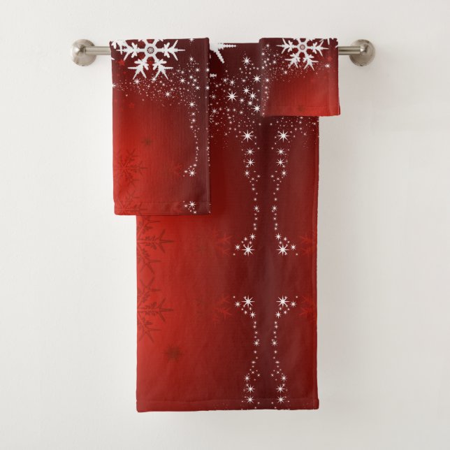 Snowflake Merry Christmas Tree Star Bath Towel Set (Insitu)