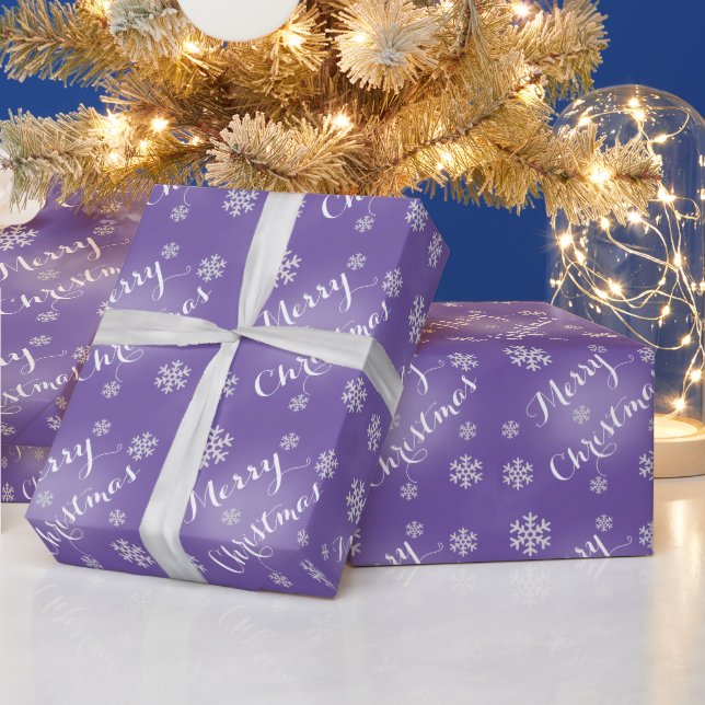 Snowflake Merry Christmas Wrapping Paper In Purple (Holidays)