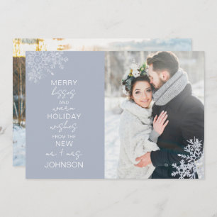 Snowflake Merry Kisses Warm Wishes 2 Photo Holiday Card