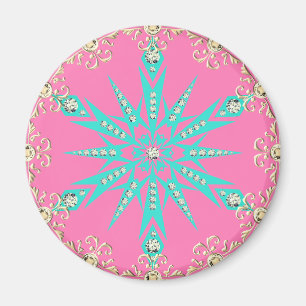 Snowflake mid century turquoise pink vintage magnet