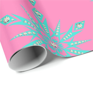 Snowflake mid century turquoise pink vintage  wrapping paper